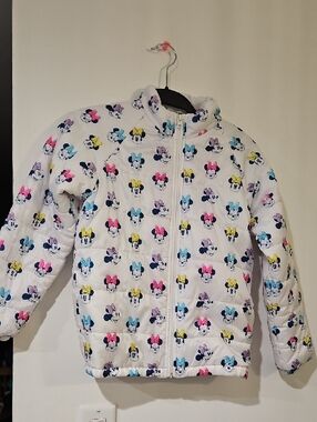 Disney White Puffer Jacket with Multicolor Minnie Print
